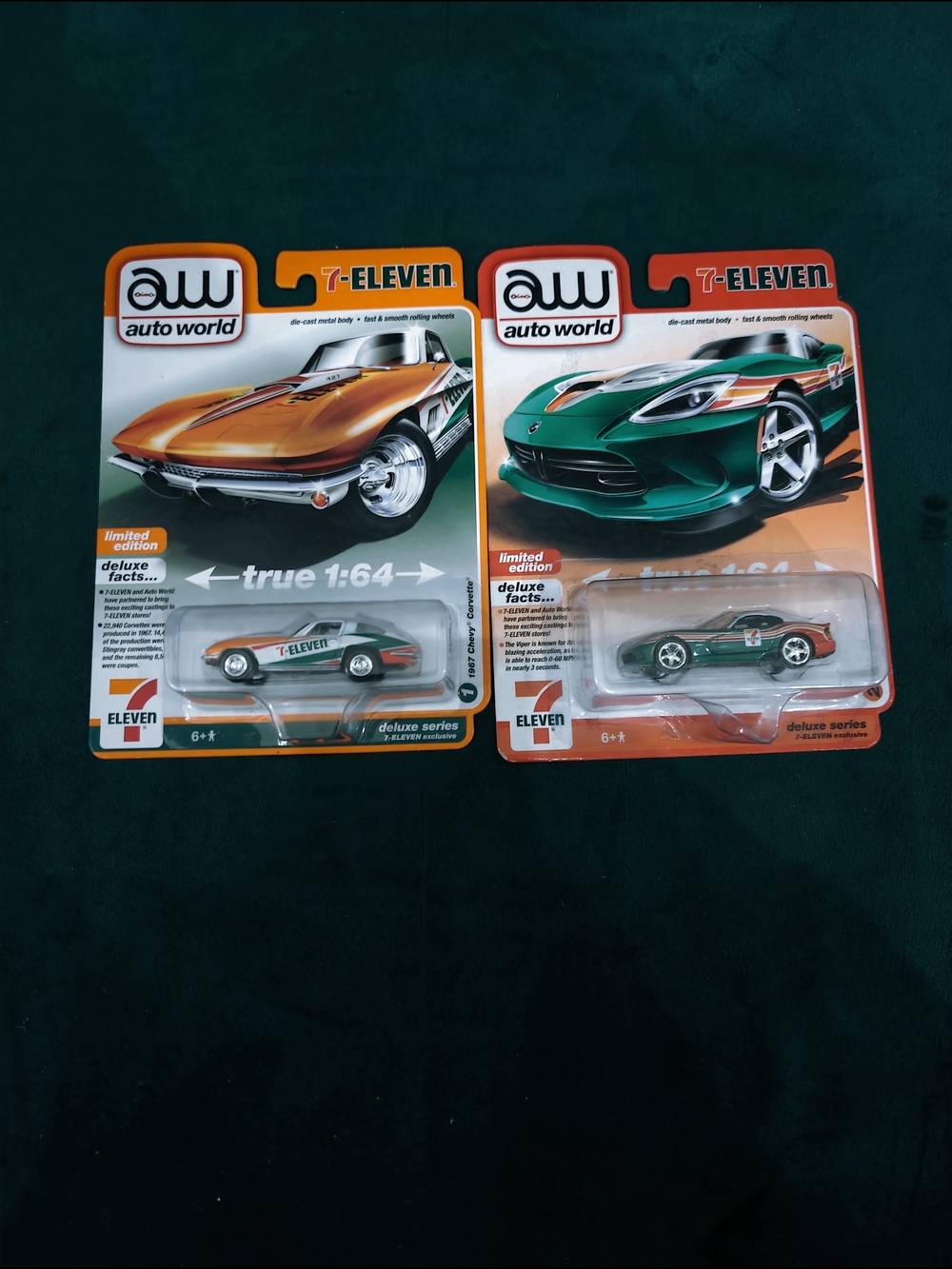 Auto World 7-Eleven exclusive 1:64 scale die-cast cars featuring a 1967 Chevrole